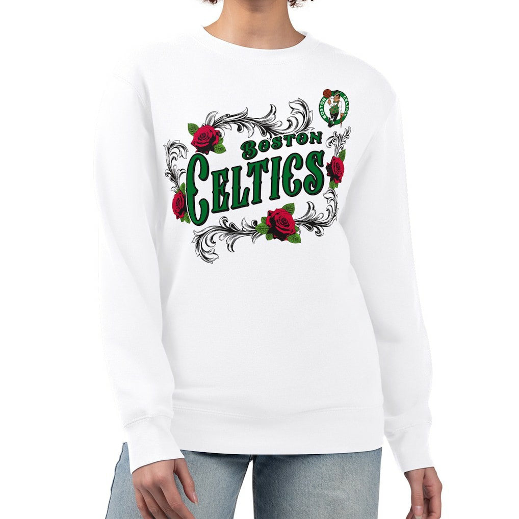 Boston Celtics G-III 4Her by Carl Banks Women's Roses Fleece Tri-Blend Sweatshirt White