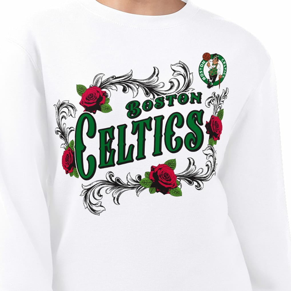 Boston Celtics G-III 4Her by Carl Banks Women's Roses Fleece Tri-Blend Sweatshirt White