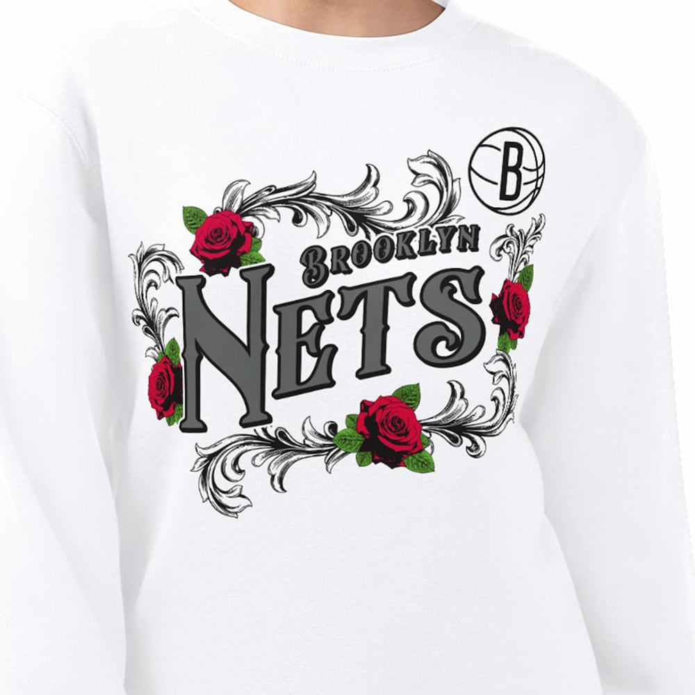 Brooklyn Nets G-III 4Her by Carl Banks Women's Roses Fleece Tri-Blend Sweatshirt White