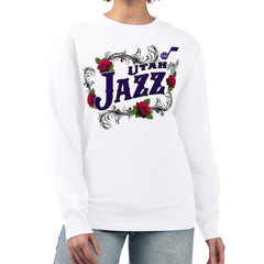 Utah Jazz G-III 4Her by Carl Banks Women's Roses Fleece Tri-Blend Sweatshirt White