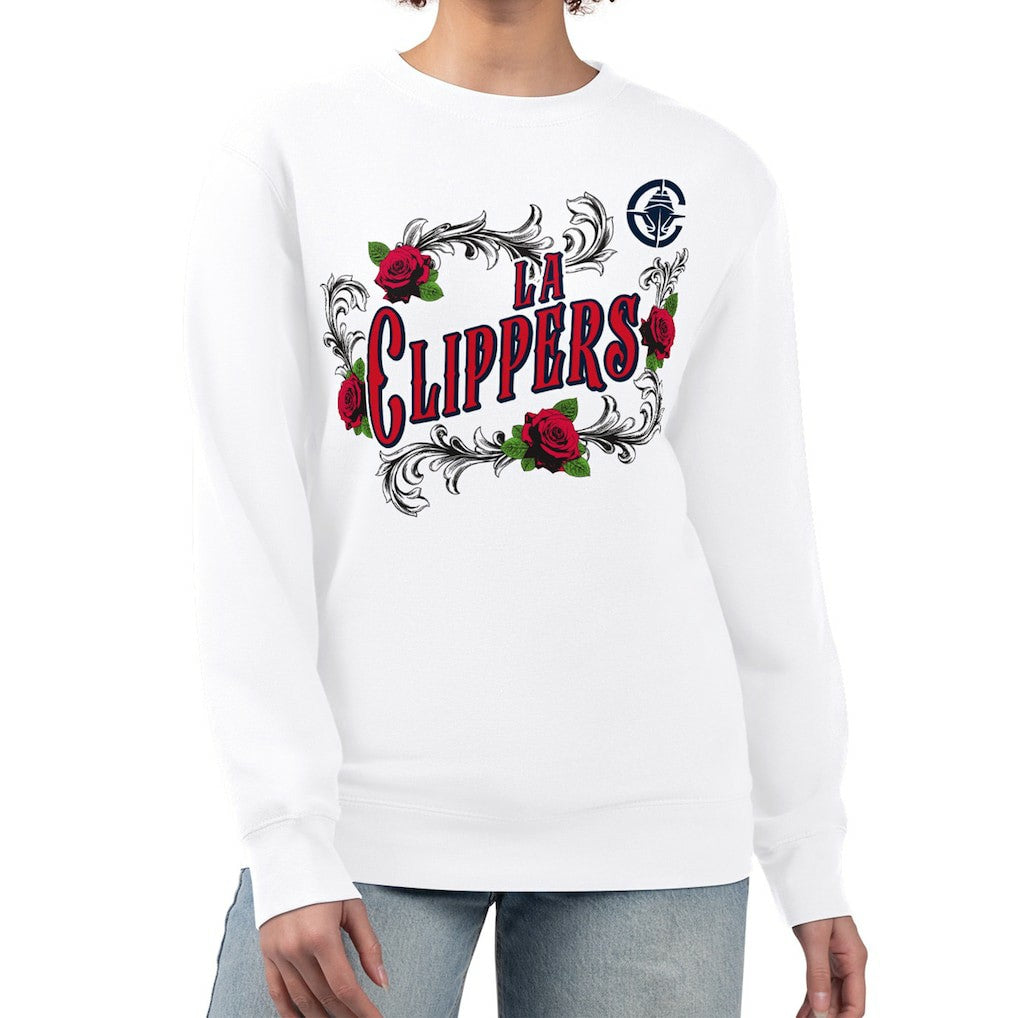 LA Clippers G-III 4Her by Carl Banks Women's Roses Fleece Tri-Blend Sweatshirt White
