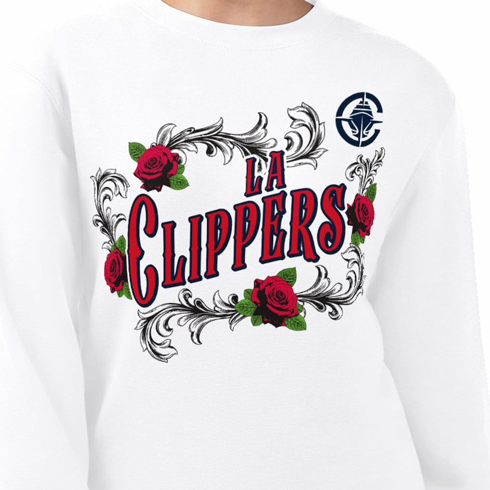 LA Clippers G-III 4Her by Carl Banks Women's Roses Fleece Tri-Blend Sweatshirt White