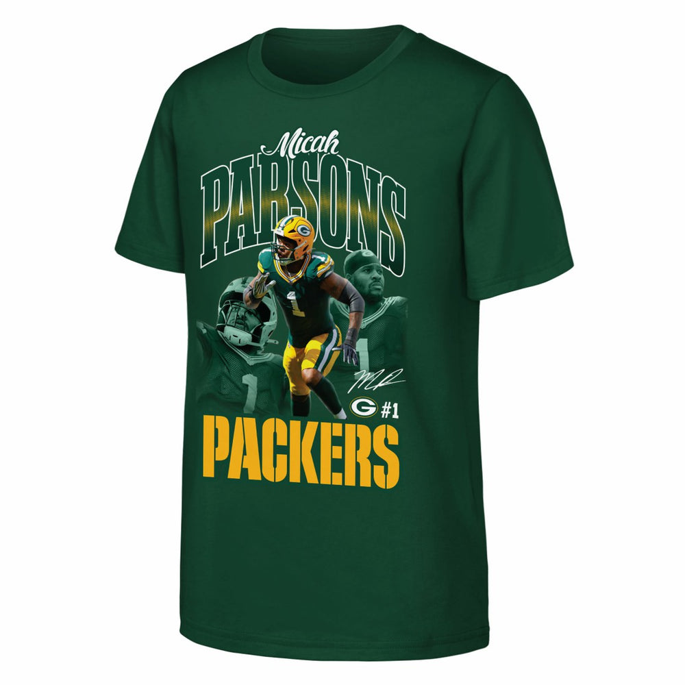 Micah Parsons Green Bay Packers Outerstuff Youth Triple Pic T-Shirt - Green - NFL