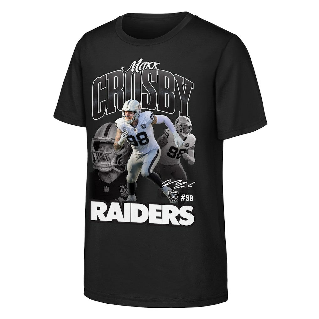 Maxx Crosby Las Vegas Raiders Outerstuff Youth Triple Pic T-Shirt - Black - NFL