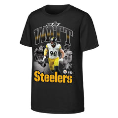 T.J. Watt Pittsburgh Steelers Outerstuff Youth Triple Pic T-Shirt - Black - NFL