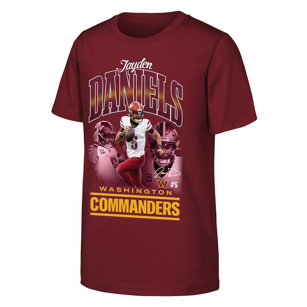Jayden Daniels Washington Commanders Outerstuff Youth Triple Pic T-Shirt - Burgundy - NFL