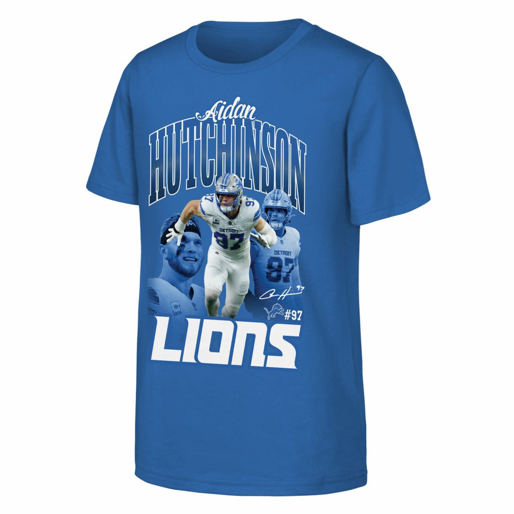 Aidan Hutchinson Detroit Lions Outerstuff Youth Triple Pic T-Shirt - Blue - NFL