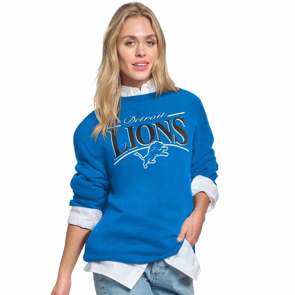 Detroit Lions Starter Women's Arch Stripe Fleece Crewneck Sweatshirt - Blue - NFL