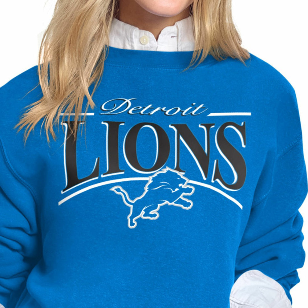 Detroit Lions Starter Women's Arch Stripe Fleece Crewneck Sweatshirt - Blue - NFL
