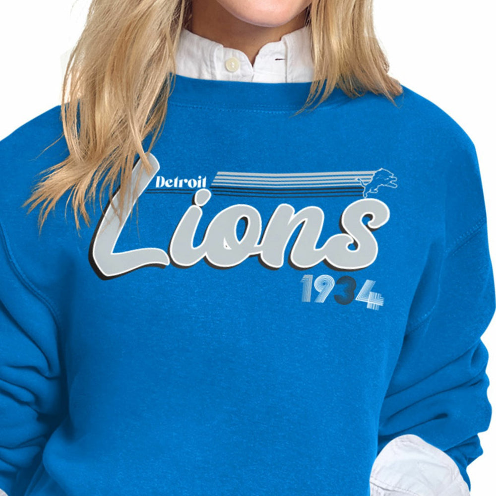 Detroit Lions Starter Women's Groovy Script Fleece Crewneck Sweatshirt - Blue - NFL