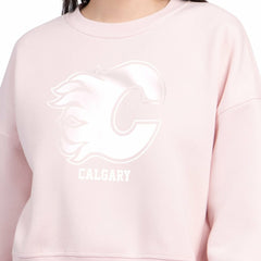 Calgary Flames Starter Women's Boxy Cropped Sweatshirt - Pink | NHL Clearance