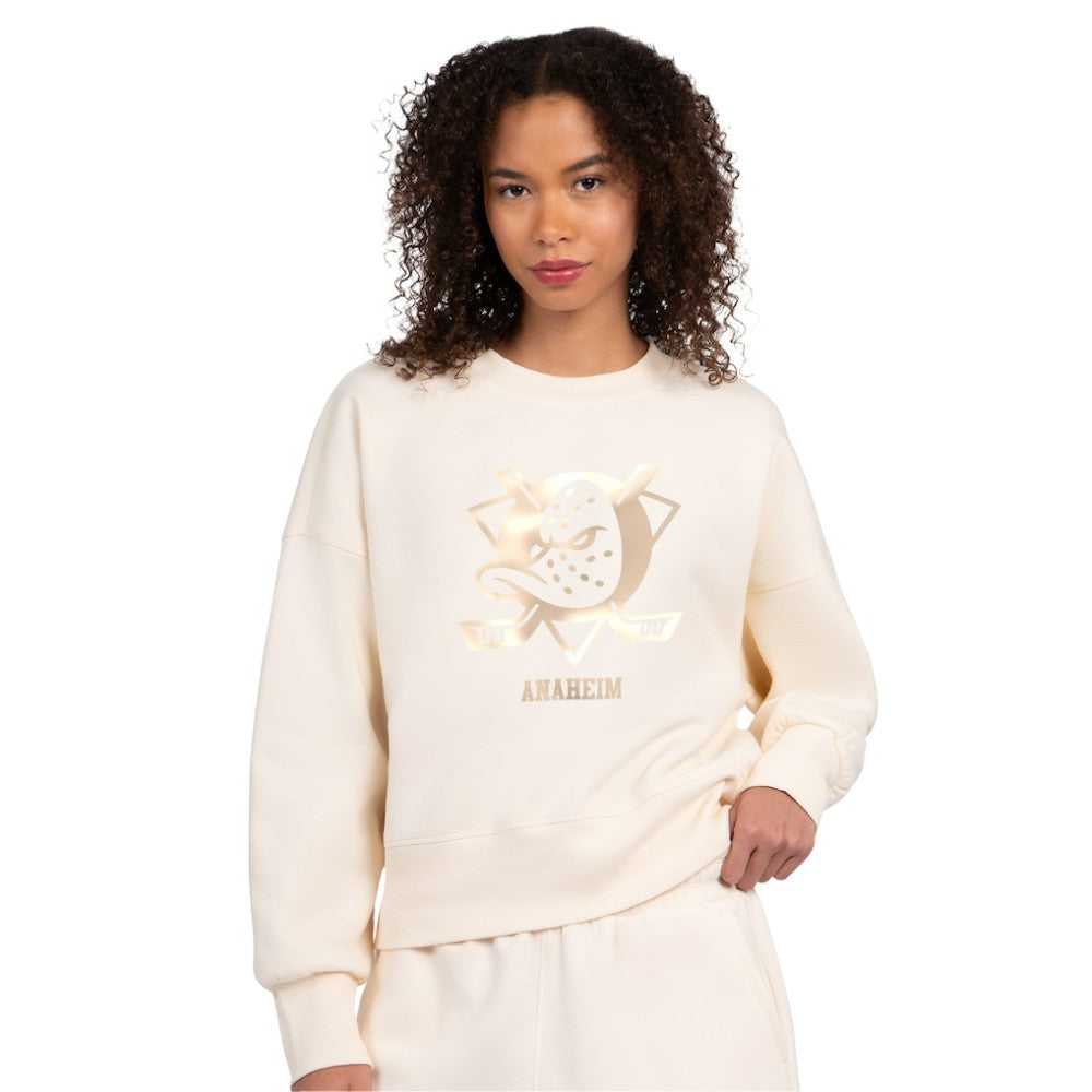Anaheim Ducks Starter Women's Boxy Cropped Sweatshirt - Cream | NHL Clearance