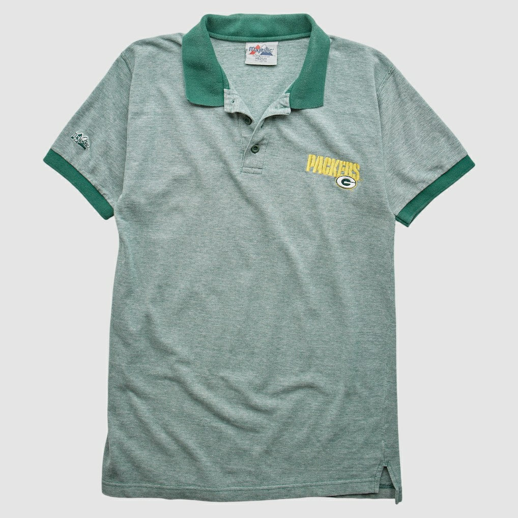 Green Bay Packers Majestic 90s Polo - Heather Gray Vintage - Fanatics