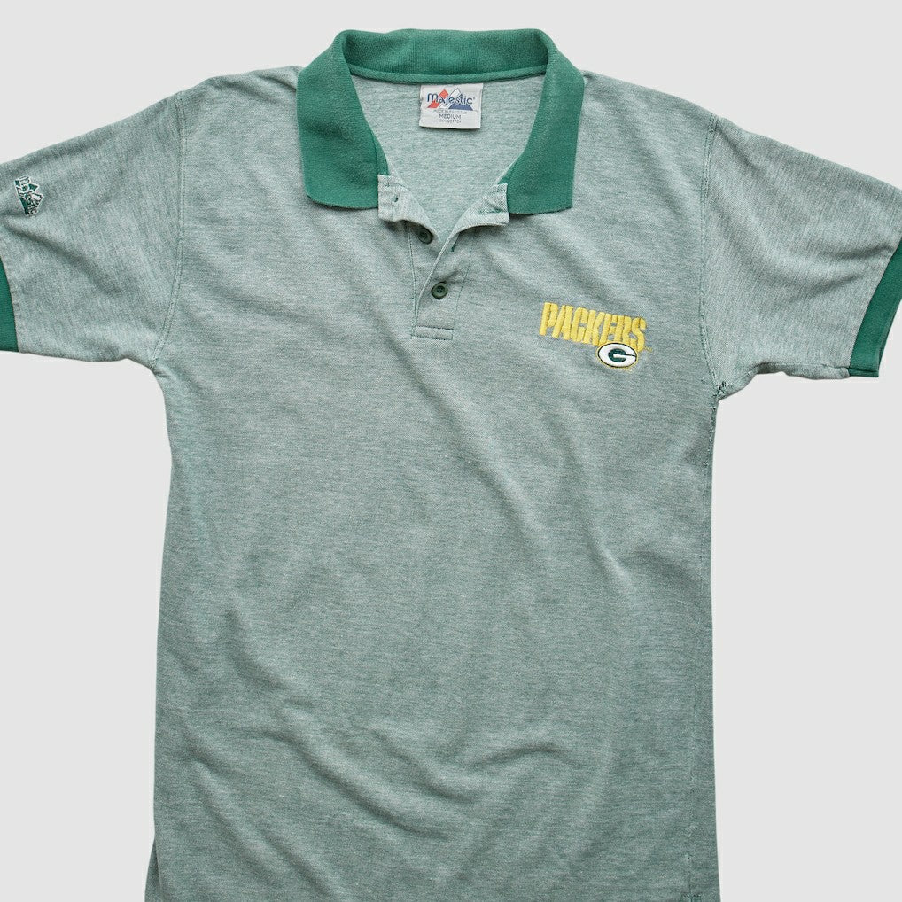 Green Bay Packers Majestic 90s Polo - Heather Gray Vintage - Fanatics