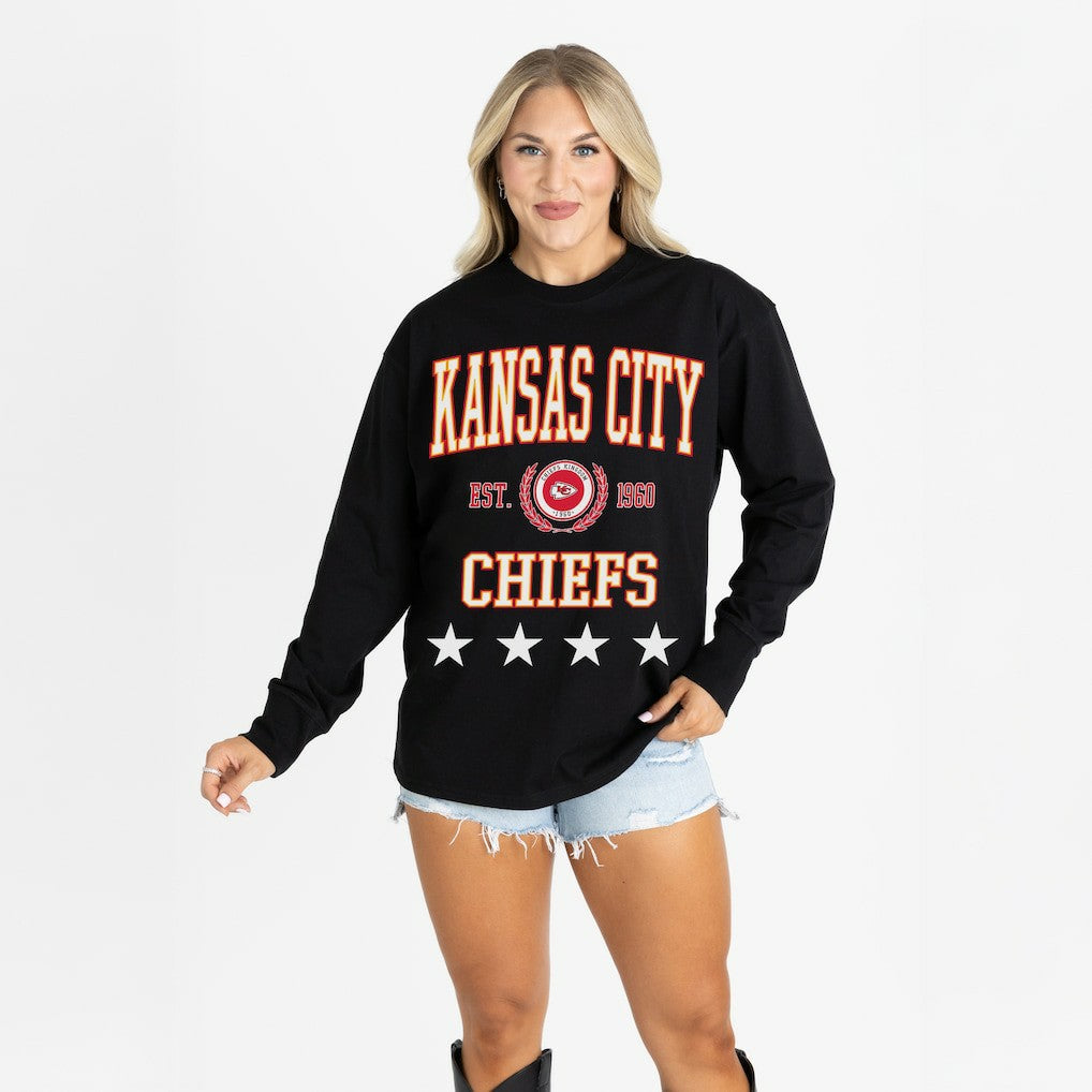 Kansas City Chiefs Gameday Couture Women's Oversized Everyday Star Long Sleeve T-Shirt - Black - NFL