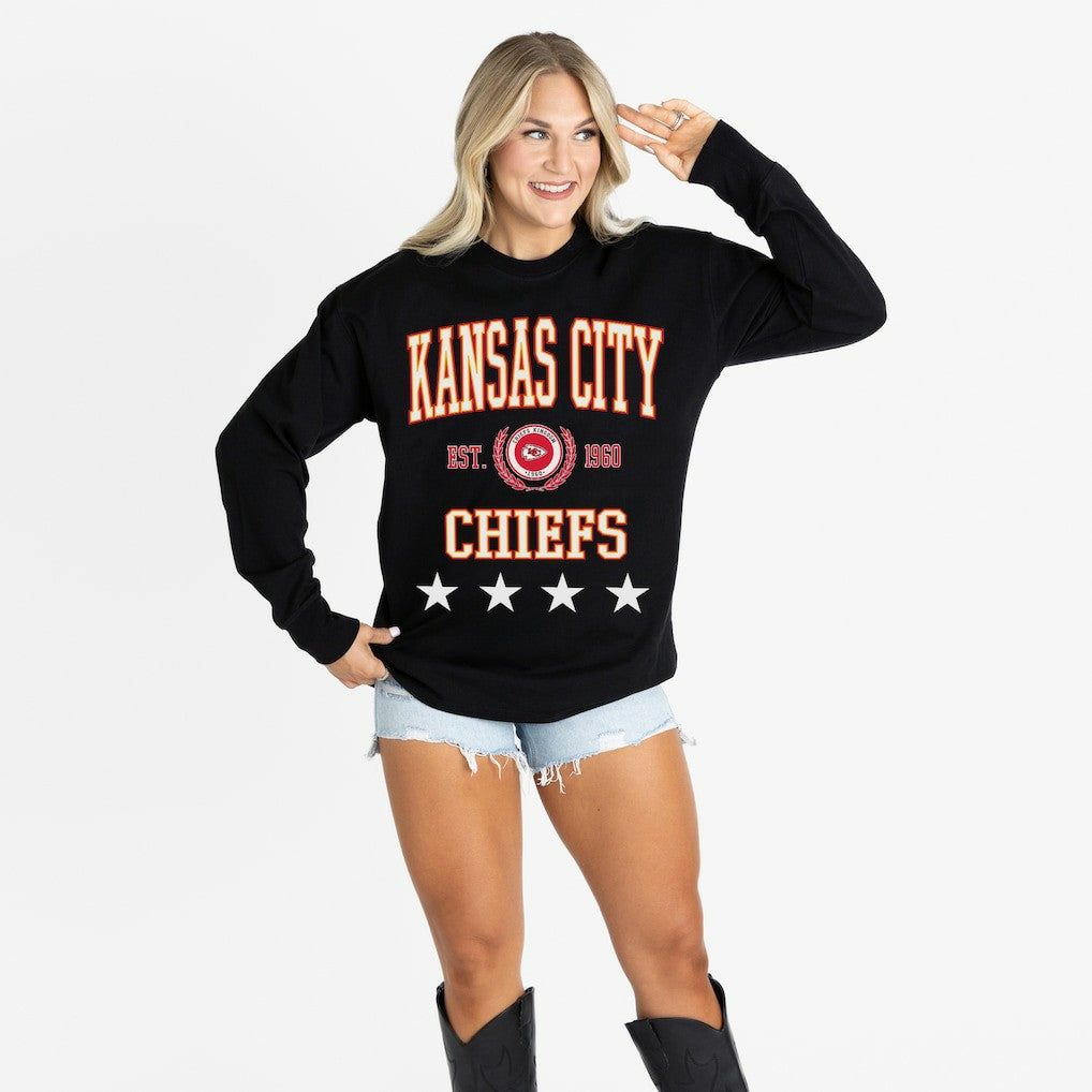 Kansas City Chiefs Gameday Couture Women's Oversized Everyday Star Long Sleeve T-Shirt - Black - NFL