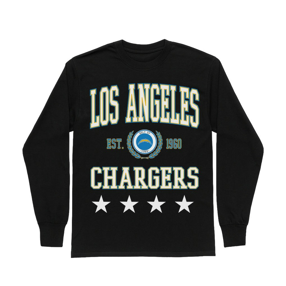 Los Angeles Chargers Gameday Couture Women's Oversized Everyday Star Long Sleeve T-Shirt - Black - NFL