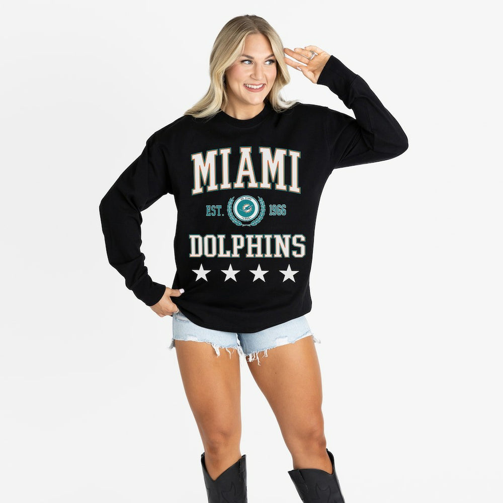 Miami Dolphins Gameday Couture Women's Oversized Everyday Star Long Sleeve T-Shirt - Black - NFL