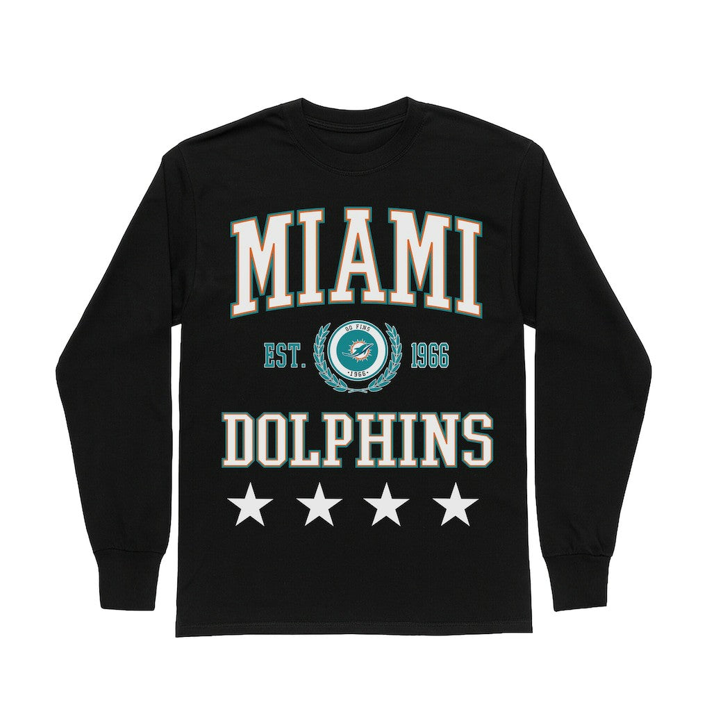 Miami Dolphins Gameday Couture Women's Oversized Everyday Star Long Sleeve T-Shirt - Black - NFL