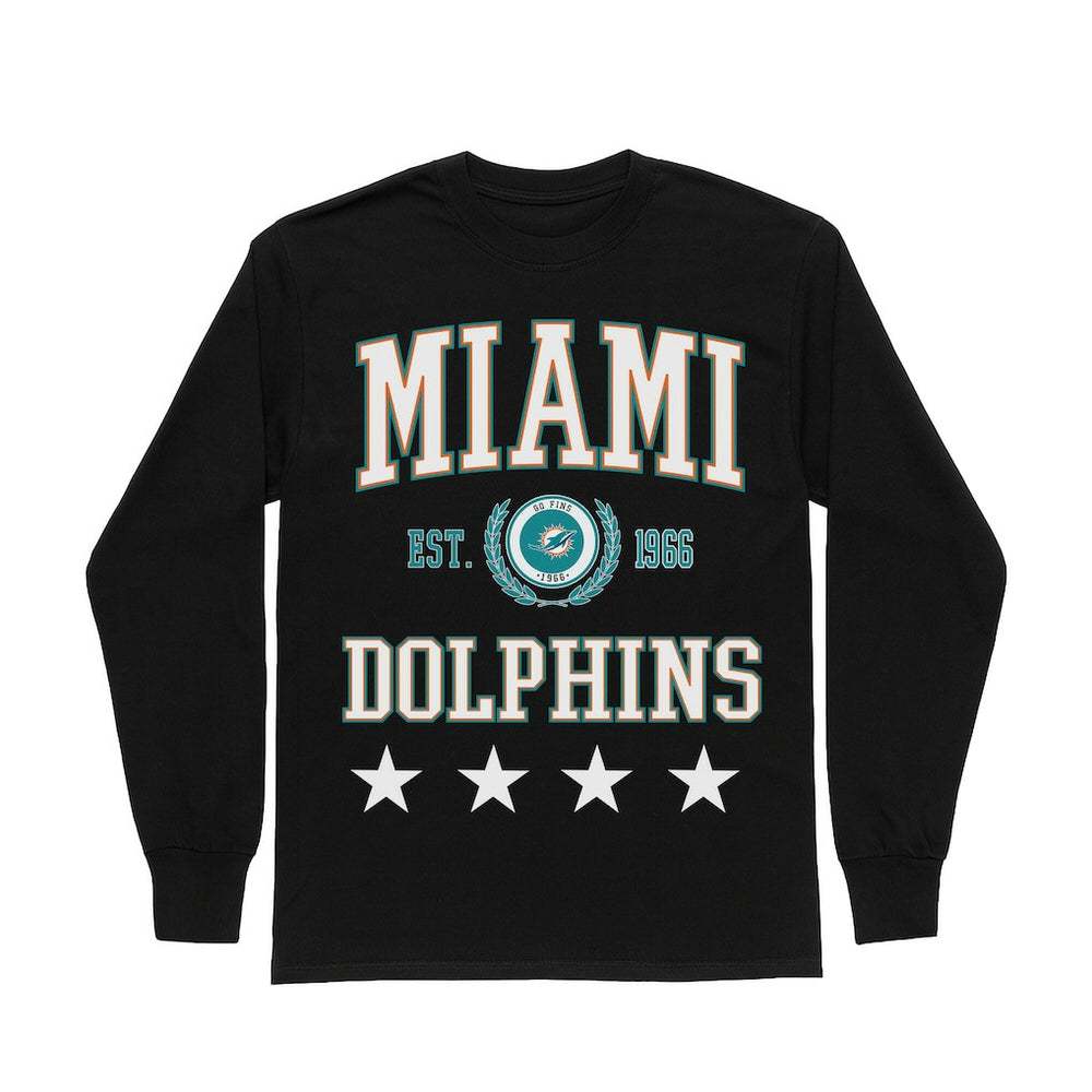 Miami Dolphins Gameday Couture Women's Oversized Everyday Star Long Sleeve T-Shirt - Black - NFL