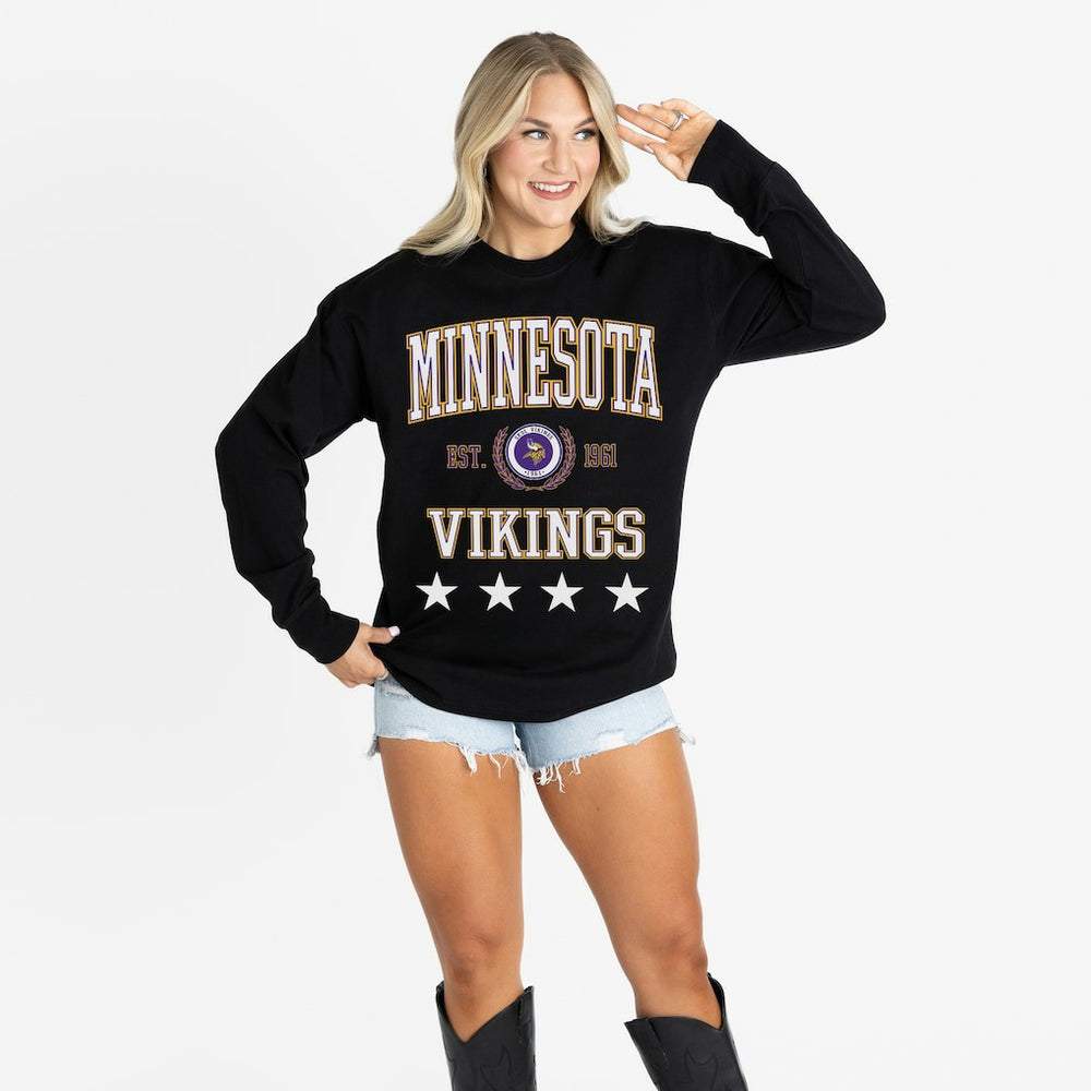 Minnesota Vikings Gameday Couture Women's Oversized Everyday Star Long Sleeve T-Shirt - Black - NFL
