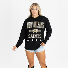 New Orleans Saints Gameday Couture Women's Oversized Everyday Star Long Sleeve T-Shirt - Black - NFL