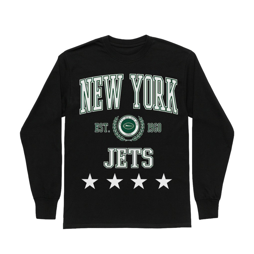 New York Jets Gameday Couture Women's Oversized Everyday Star Long Sleeve T-Shirt - Black - NFL