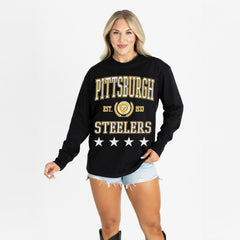 Pittsburgh Steelers Gameday Couture Women's Oversized Everyday Star Long Sleeve T-Shirt - Black - NFL