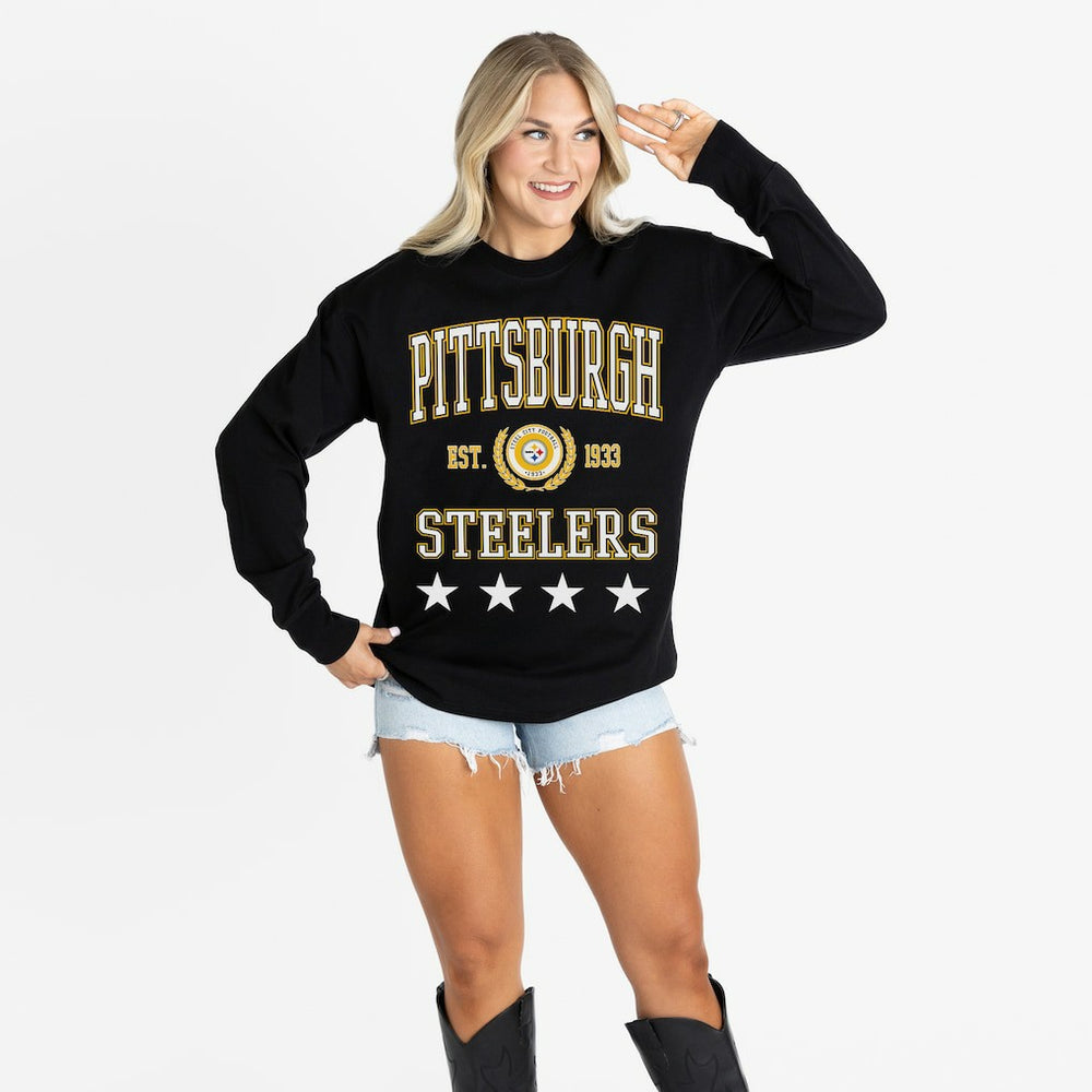 Pittsburgh Steelers Gameday Couture Women's Oversized Everyday Star Long Sleeve T-Shirt - Black - NFL