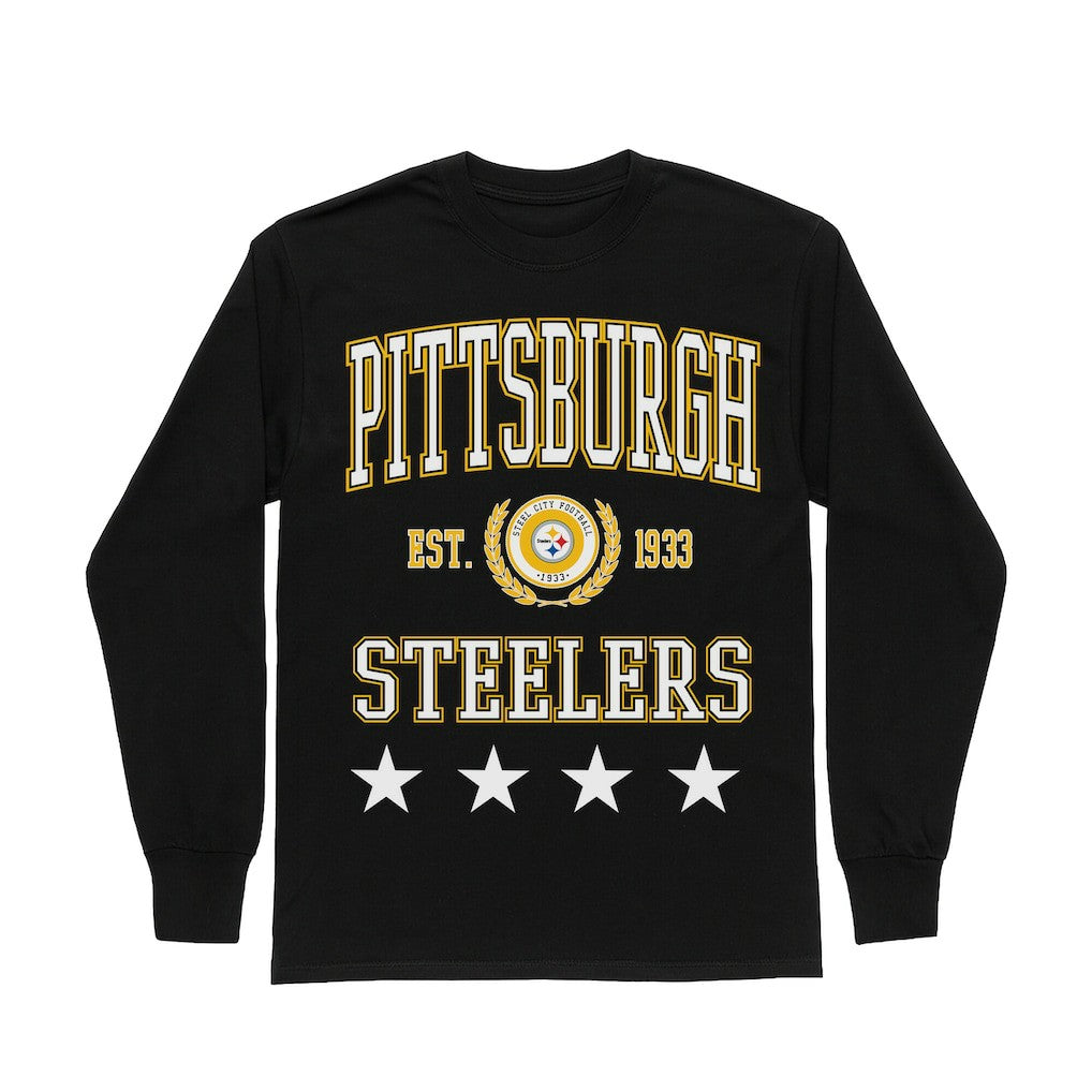 Pittsburgh Steelers Gameday Couture Women's Oversized Everyday Star Long Sleeve T-Shirt - Black - NFL