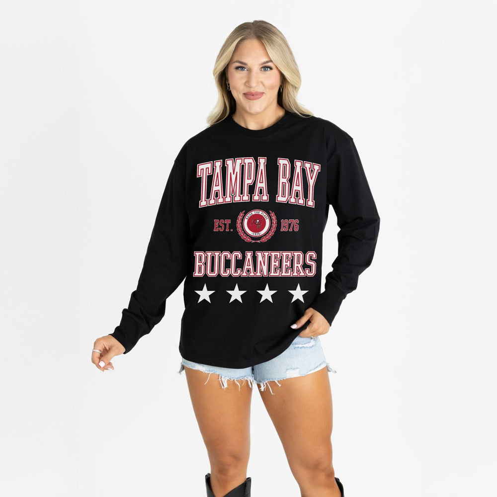 Tampa Bay Buccaneers Gameday Couture Women's Oversized Everyday Star Long Sleeve T-Shirt - Black - NFL