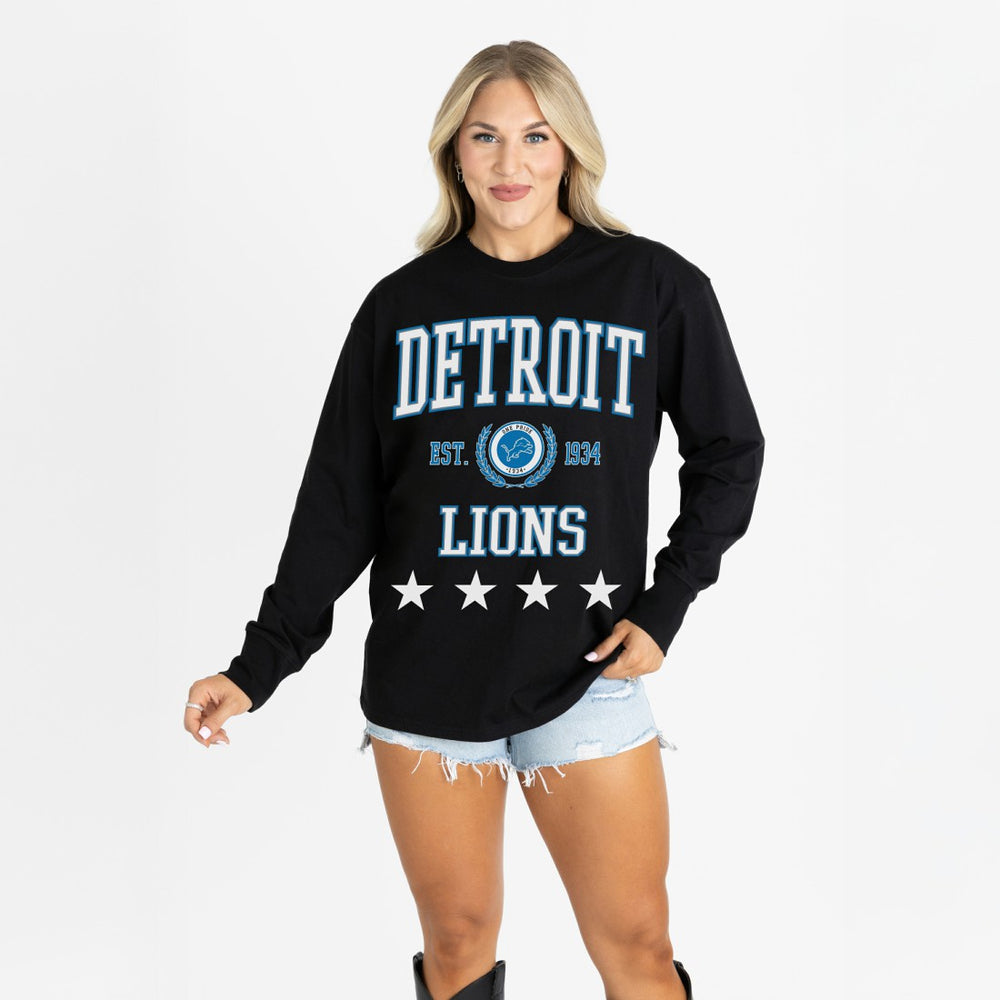 Detroit Lions Gameday Couture Women's Oversized Everyday Star Long Sleeve T-Shirt - Black - NFL