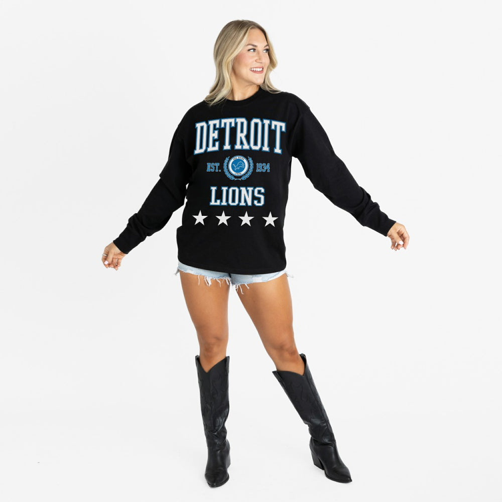 Detroit Lions Gameday Couture Women's Oversized Everyday Star Long Sleeve T-Shirt - Black - NFL