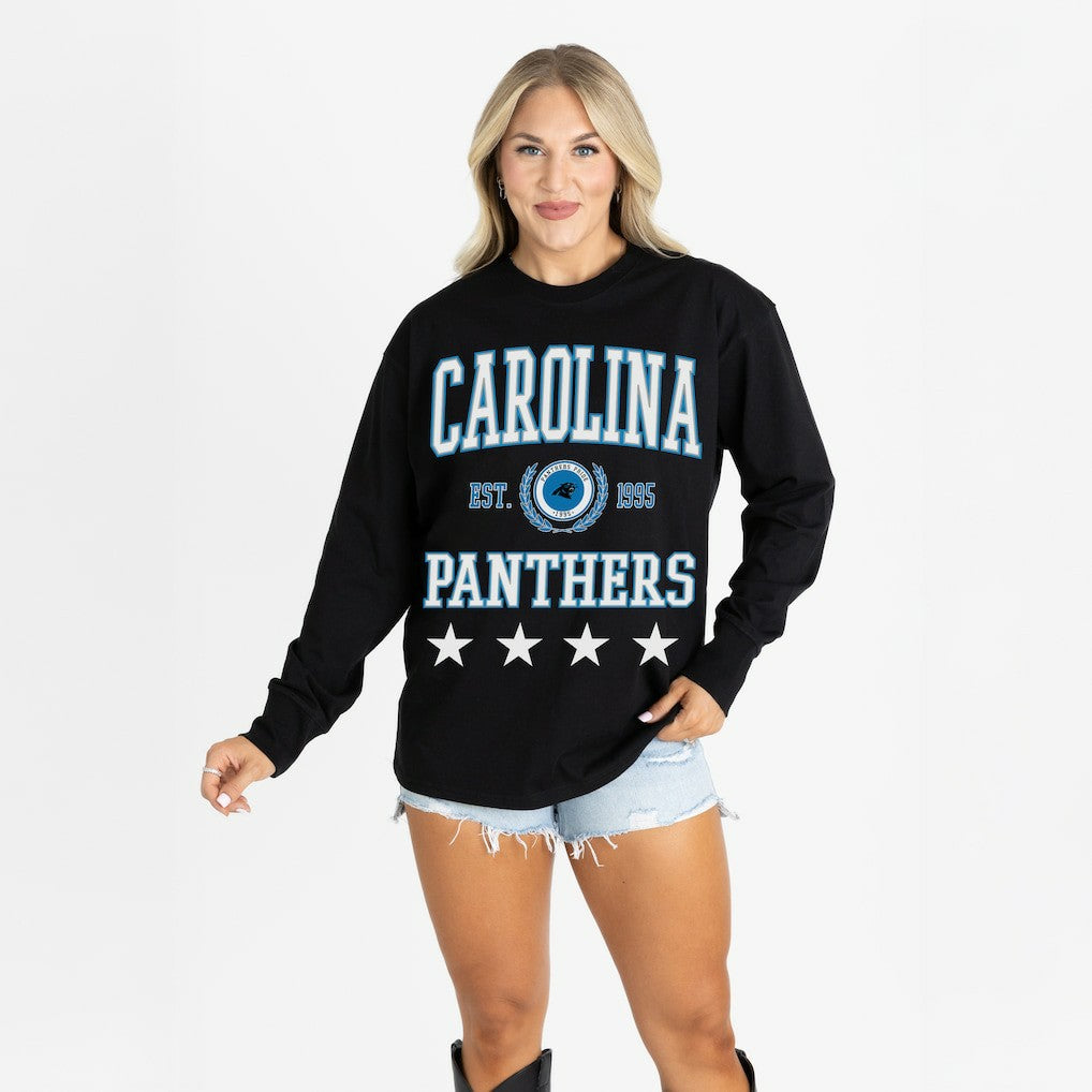 Carolina Panthers Gameday Couture Women's Oversized Everyday Star Long Sleeve T-Shirt - Black - NFL