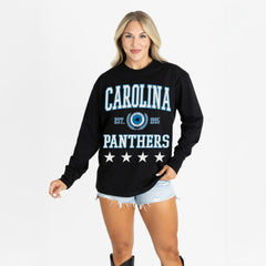 Carolina Panthers Gameday Couture Women's Oversized Everyday Star Long Sleeve T-Shirt - Black - NFL