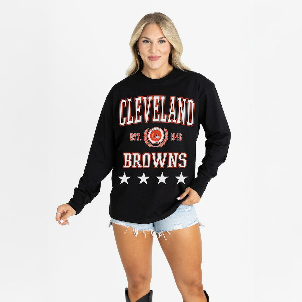 Cleveland Browns Gameday Couture Women's Oversized Everyday Star Long Sleeve T-Shirt - Black - NFL