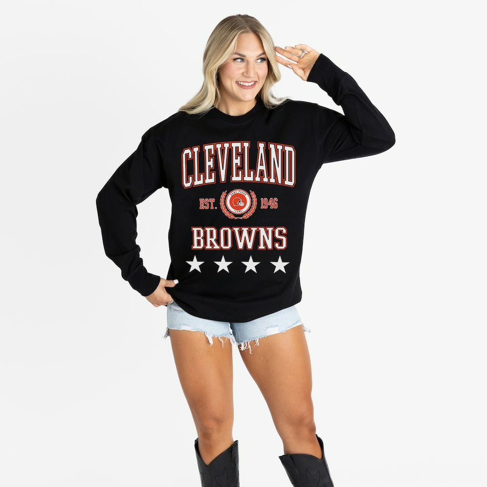 Cleveland Browns Gameday Couture Women's Oversized Everyday Star Long Sleeve T-Shirt - Black - NFL