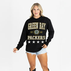 Green Bay Packers Gameday Couture Women's Oversized Everyday Star Long Sleeve T-Shirt - Black - NFL