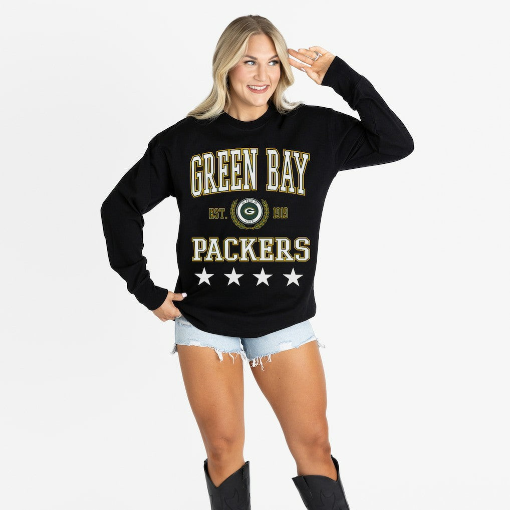 Green Bay Packers Gameday Couture Women's Oversized Everyday Star Long Sleeve T-Shirt - Black - NFL
