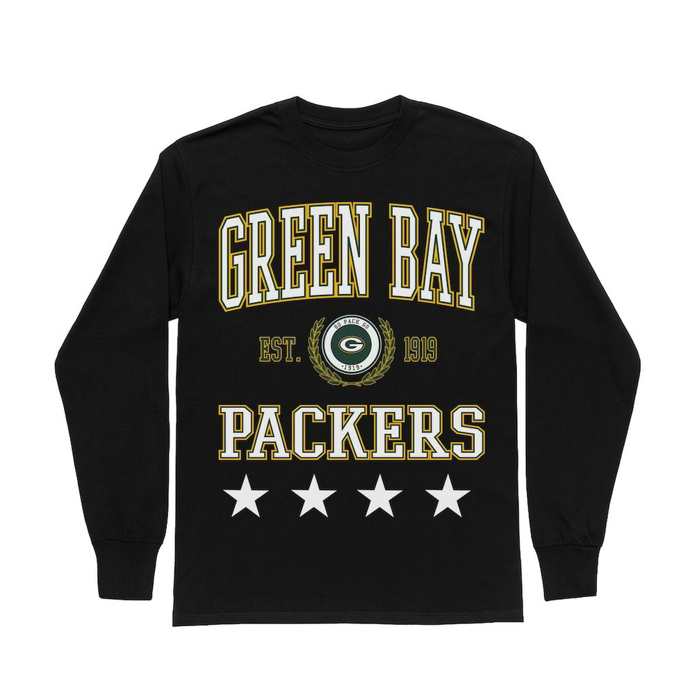 Green Bay Packers Gameday Couture Women's Oversized Everyday Star Long Sleeve T-Shirt - Black - NFL