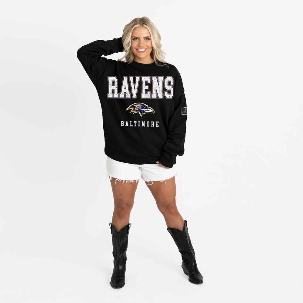 Baltimore Ravens Gameday Couture Women's Oversized Level Up Black Label Premium Fleece Sweatshirt - Black - NFL