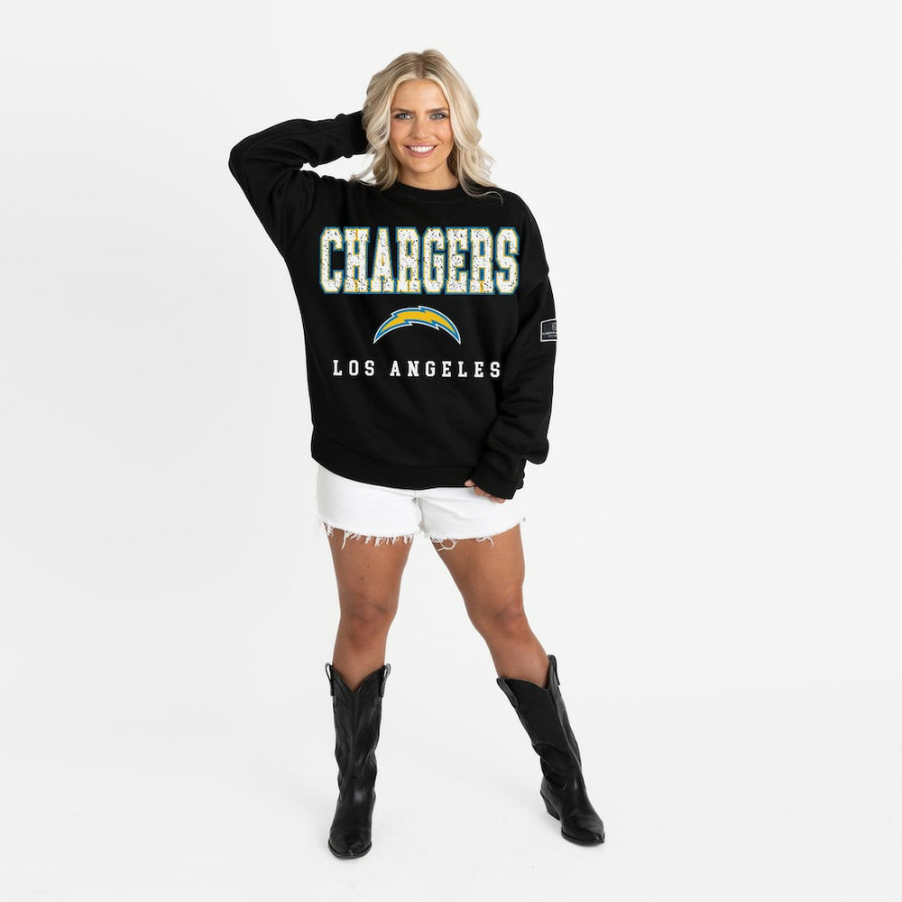 Los Angeles Chargers Gameday Couture Women's Oversized Level Up Black Label Premium Fleece Sweatshirt - Black - NFL