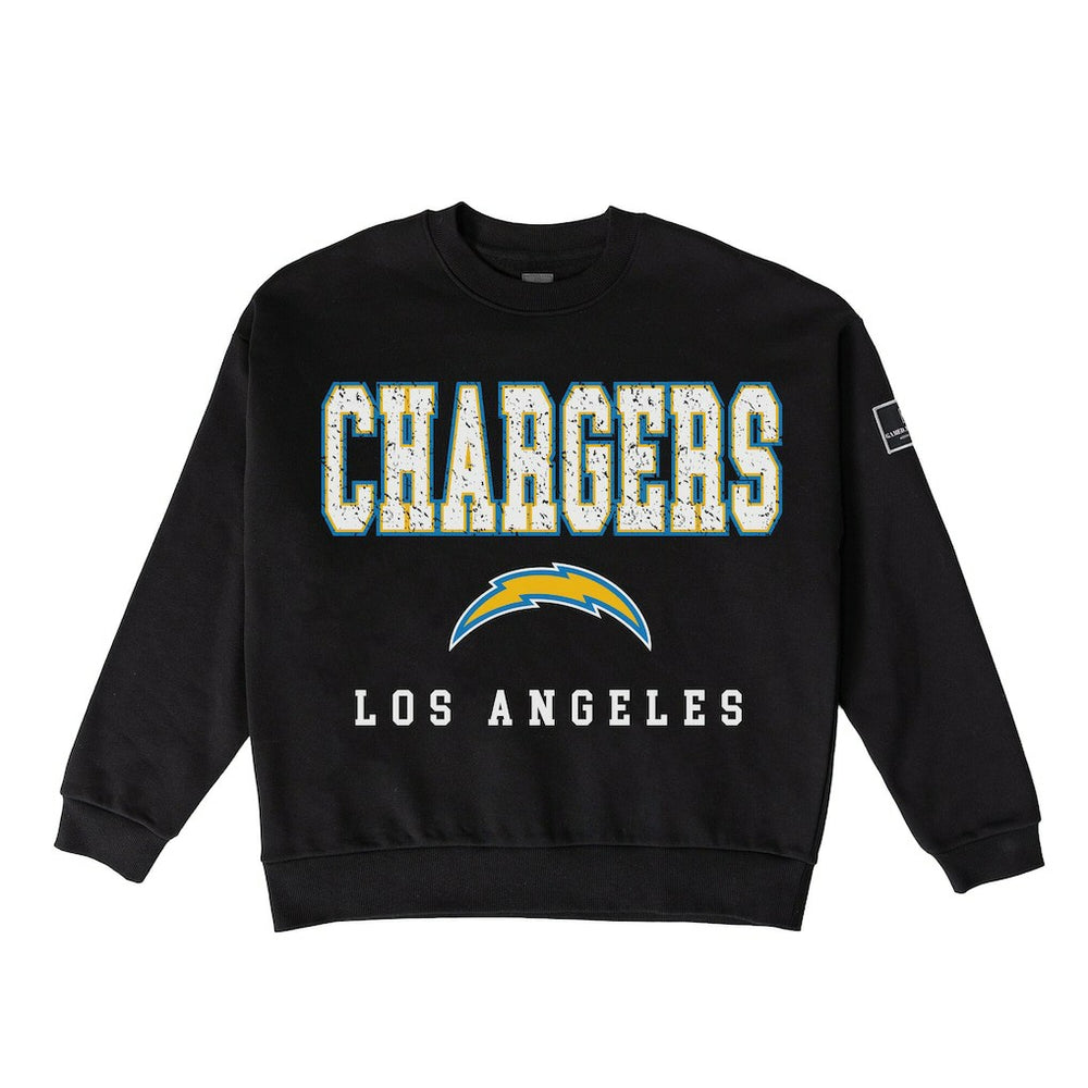 Los Angeles Chargers Gameday Couture Women's Oversized Level Up Black Label Premium Fleece Sweatshirt - Black - NFL