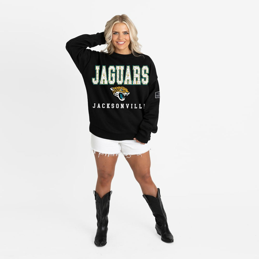Jacksonville Jaguars Gameday Couture Women's Oversized Level Up Black Label Premium Fleece Sweatshirt - Black - NFL