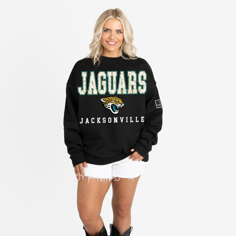 Jacksonville Jaguars Gameday Couture Women's Oversized Level Up Black Label Premium Fleece Sweatshirt - Black - NFL