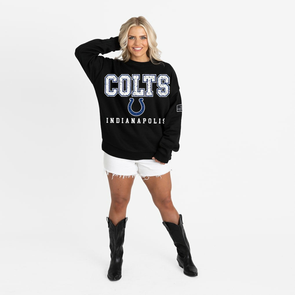 Indianapolis Colts Gameday Couture Women's Oversized Level Up Black Label Premium Fleece Sweatshirt - Black - NFL