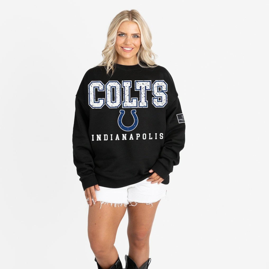 Indianapolis Colts Gameday Couture Women's Oversized Level Up Black Label Premium Fleece Sweatshirt - Black - NFL