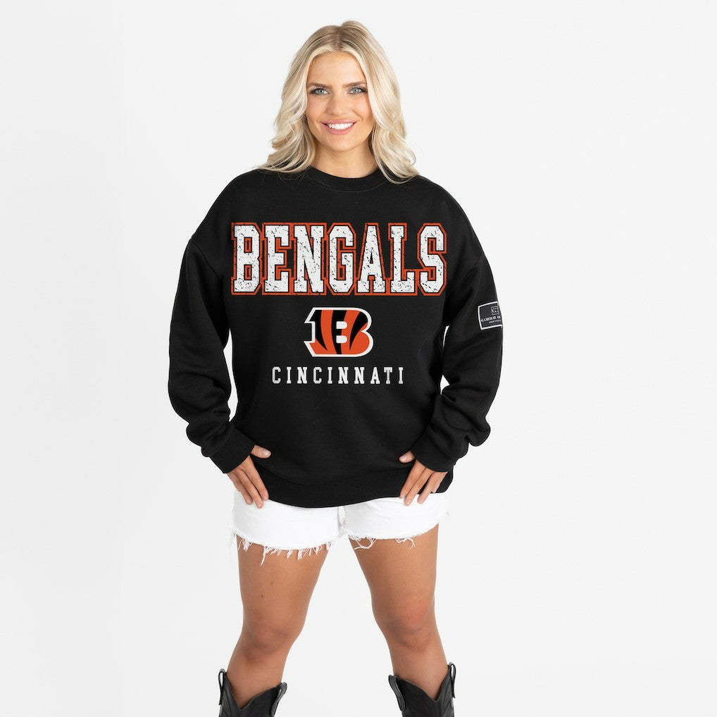Cincinnati Bengals Gameday Couture Women's Oversized Level Up Black Label Premium Fleece Sweatshirt - Black - NFL