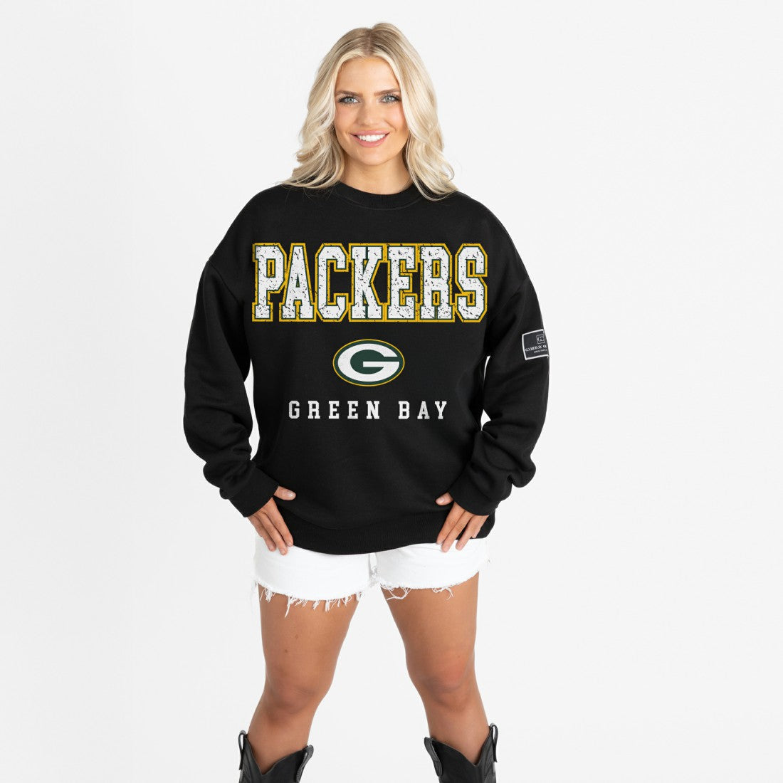 Green Bay Packers Gameday Couture Women's Oversized Level Up Black Label Premium Fleece Sweatshirt - Black - NFL