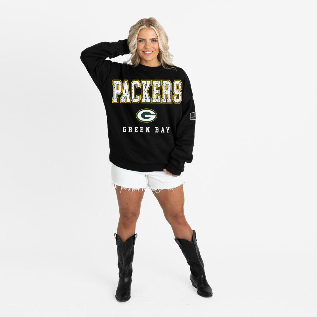 Green Bay Packers Gameday Couture Women's Oversized Level Up Black Label Premium Fleece Sweatshirt - Black - NFL
